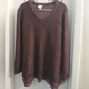 Like New! Faded Glory Women's V-Neck Sequin Sparkle Sweater 2X Rich Purple
